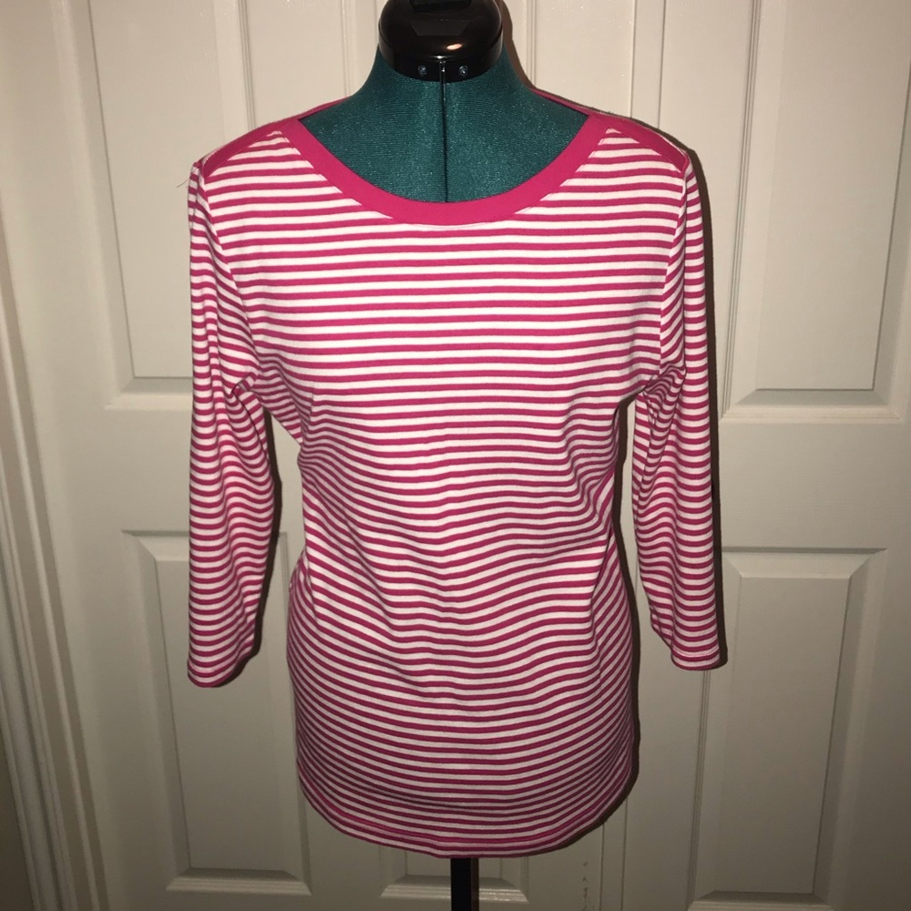 Croft&Barrow 3/4 Sleeve Pink and White Shirt